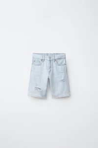RIPPED STRAIGHT DENIM SHORTS