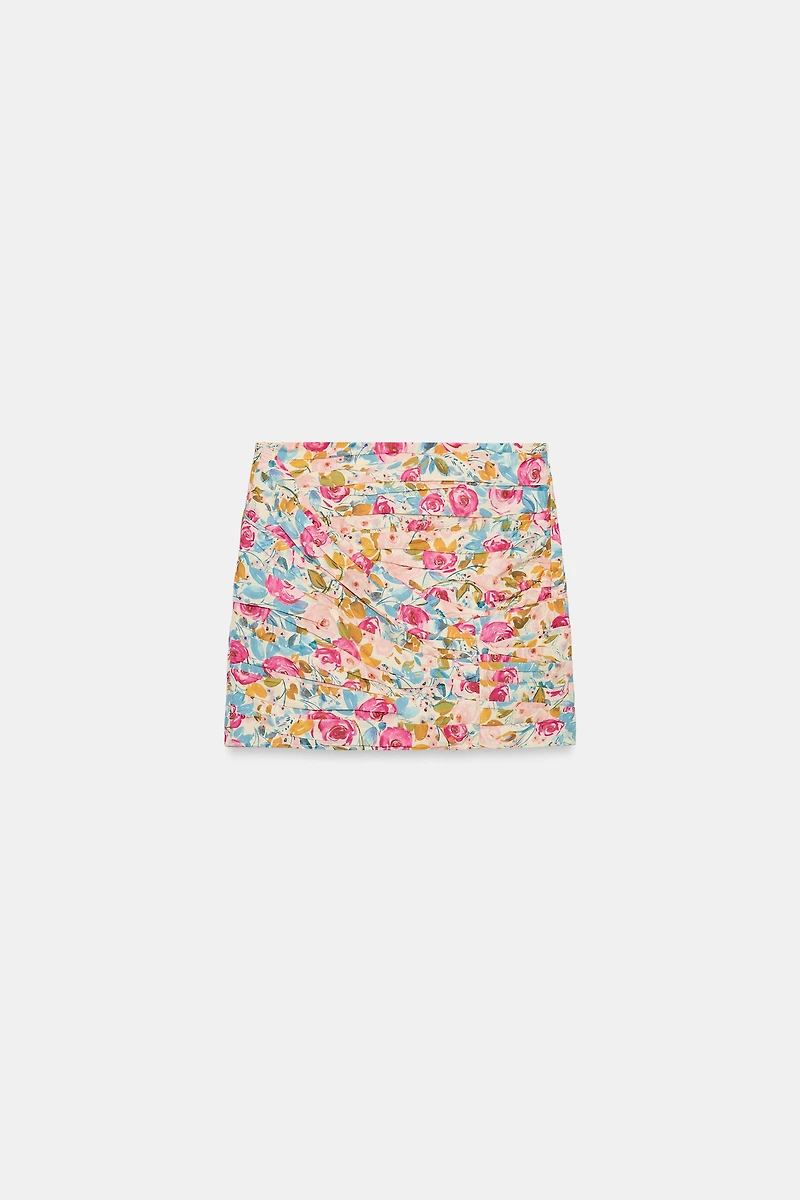 JUPE COURTE DRAPÉE À IMPRIMÉ FLORAL