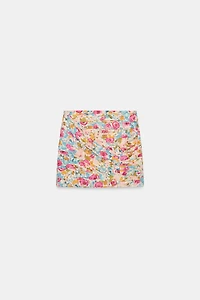 JUPE COURTE DRAPÉE À IMPRIMÉ FLORAL