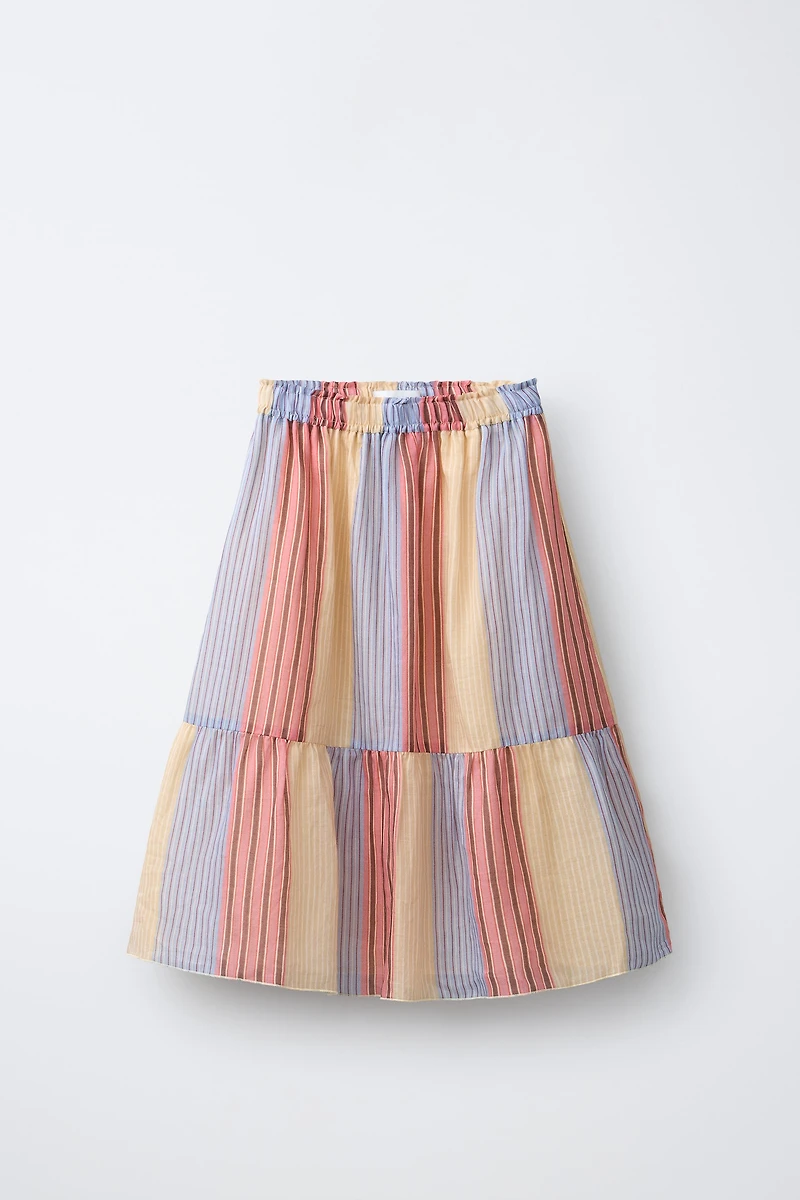 100% RAMIE STRIPED MIDI SKIRT