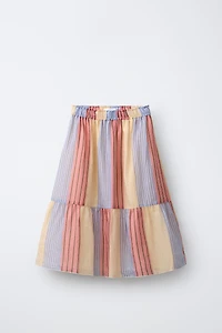 100% RAMIE STRIPED MIDI SKIRT