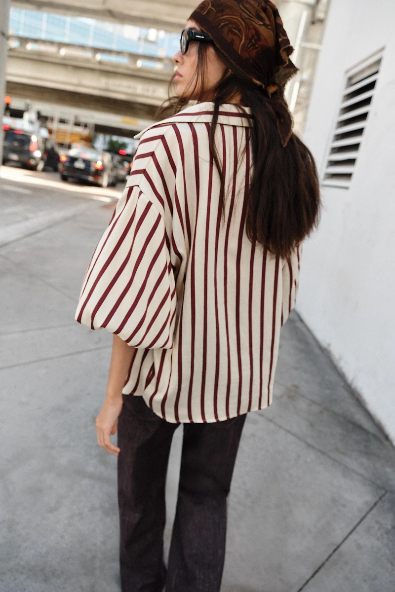 STRIPED BALLOON SLEEVE SHIRT