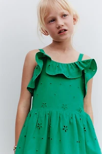 SCHIFFLY EMBROIDERED RUFFLE DRESS
