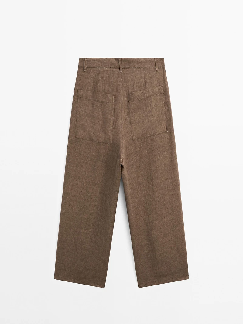 100% linen wide-leg trousers