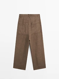 100% linen wide-leg trousers