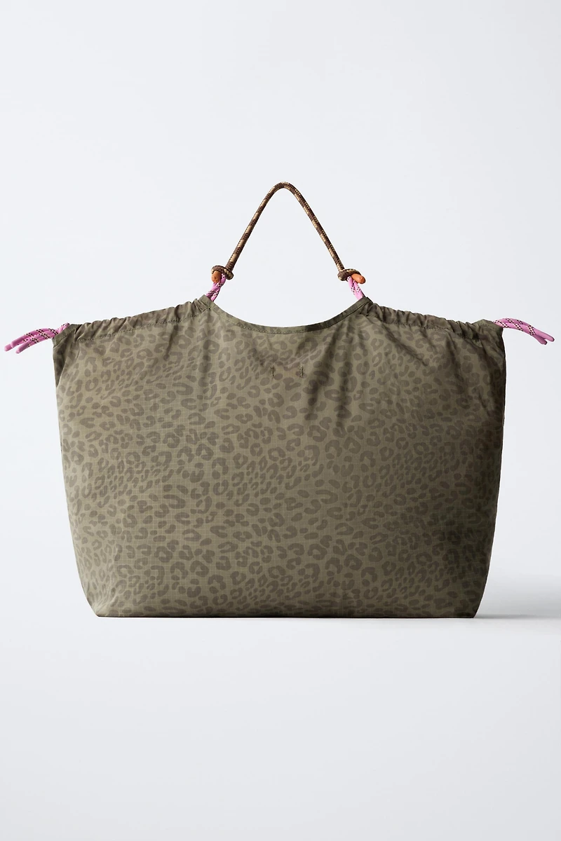 ANIMAL PRINT NYLON SHOPPER BAG