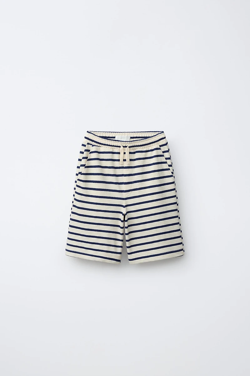 STRIPED TEXTURE T-SHIRT AND BERMUDA SET