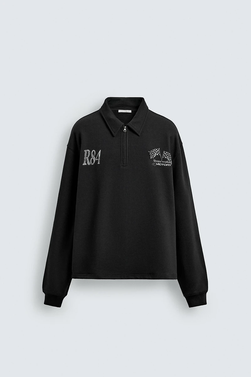 TEXT PRINT QUARTER-ZIP SWEATSHIRT