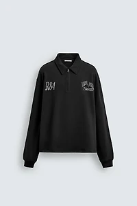 TEXT PRINT QUARTER-ZIP SWEATSHIRT