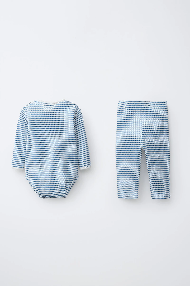 EMBROIDERED CHICK STRIPED BODYSUIT & LEGGINGS SET
