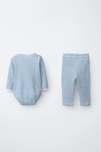 EMBROIDERED CHICK STRIPED BODYSUIT & LEGGINGS SET