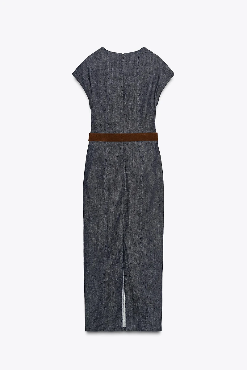 BELTED FITTED MIDI DRESS