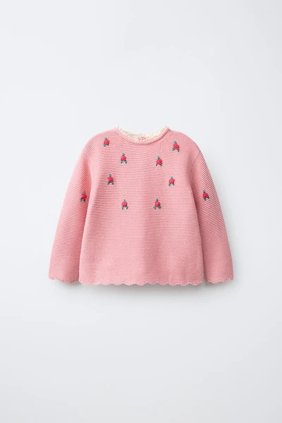 PULL EN MAILLE AVEC BRODERIES À FLEURS ET DENTELLE