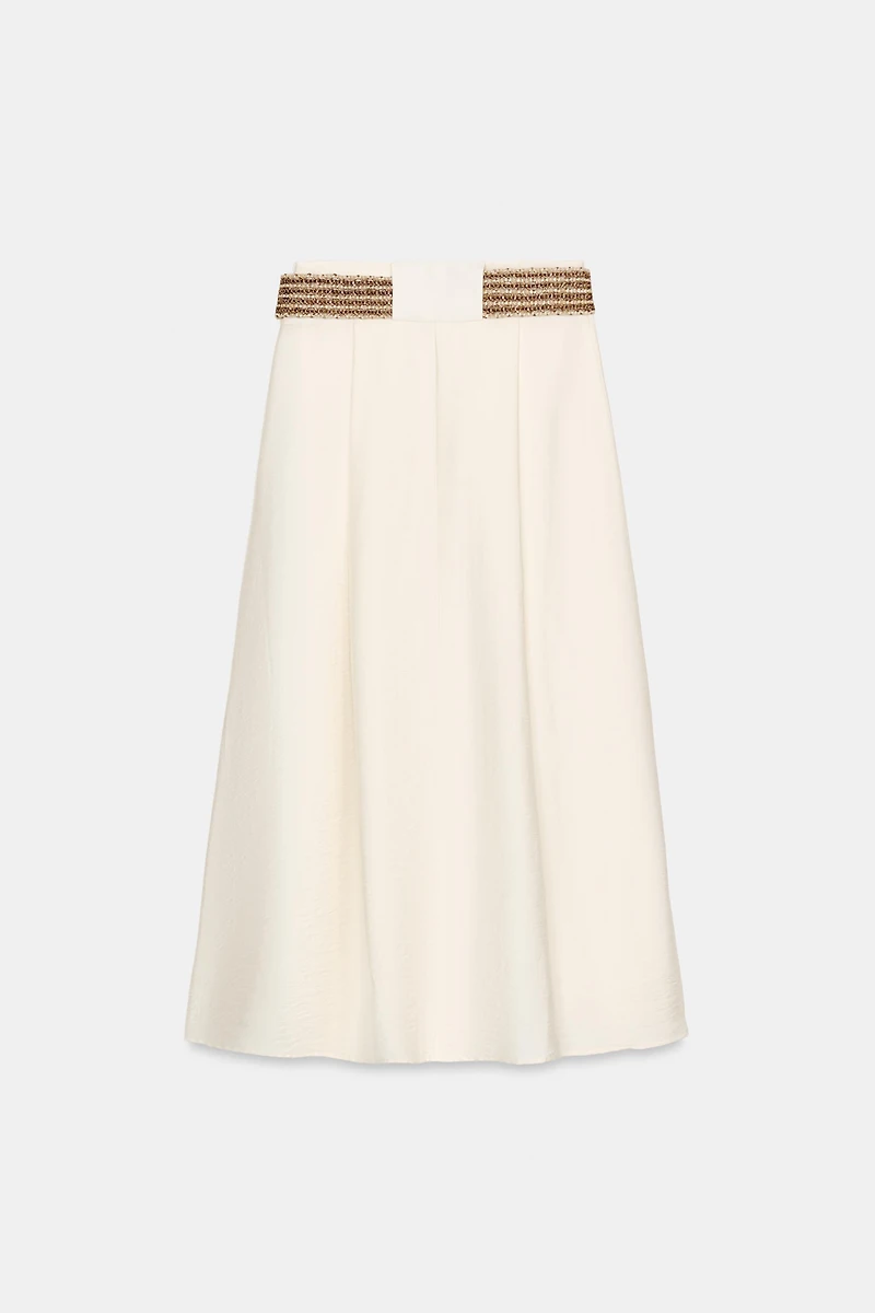 BRAIDED BELT MIDI SKIRT