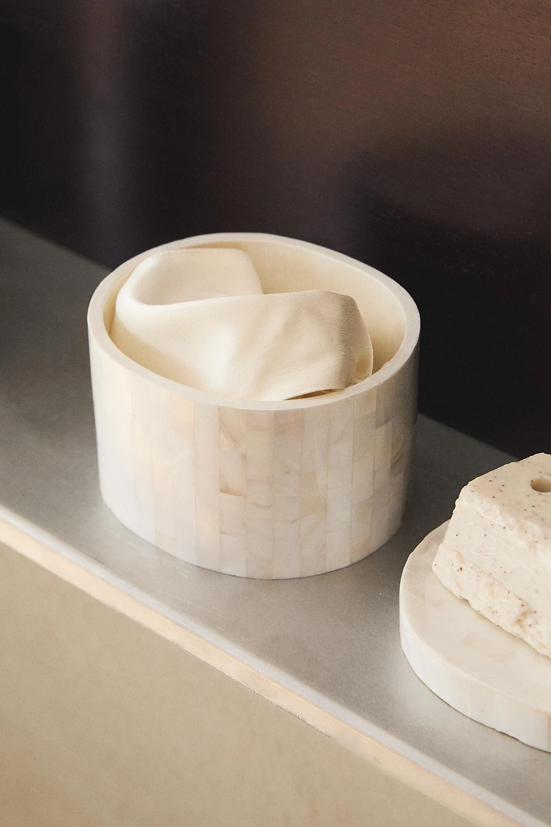 MOTHER-OF-PEARL-EFFECT BATHROOM STORAGE JAR