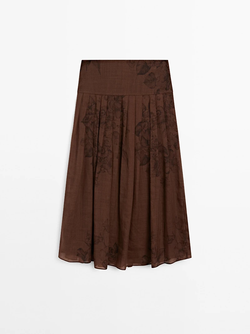 Flared floral print midi skirt