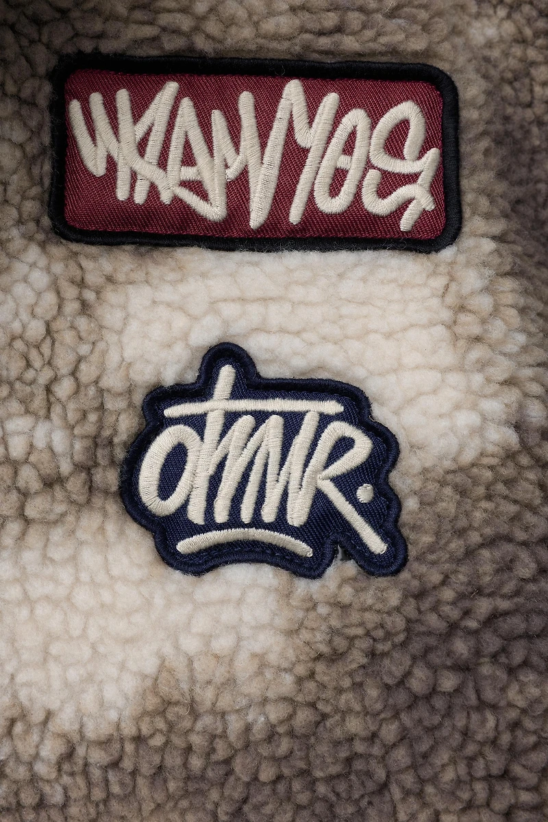 TIE-DYE FAUX SHEARLING PATCH OVERSHIRT