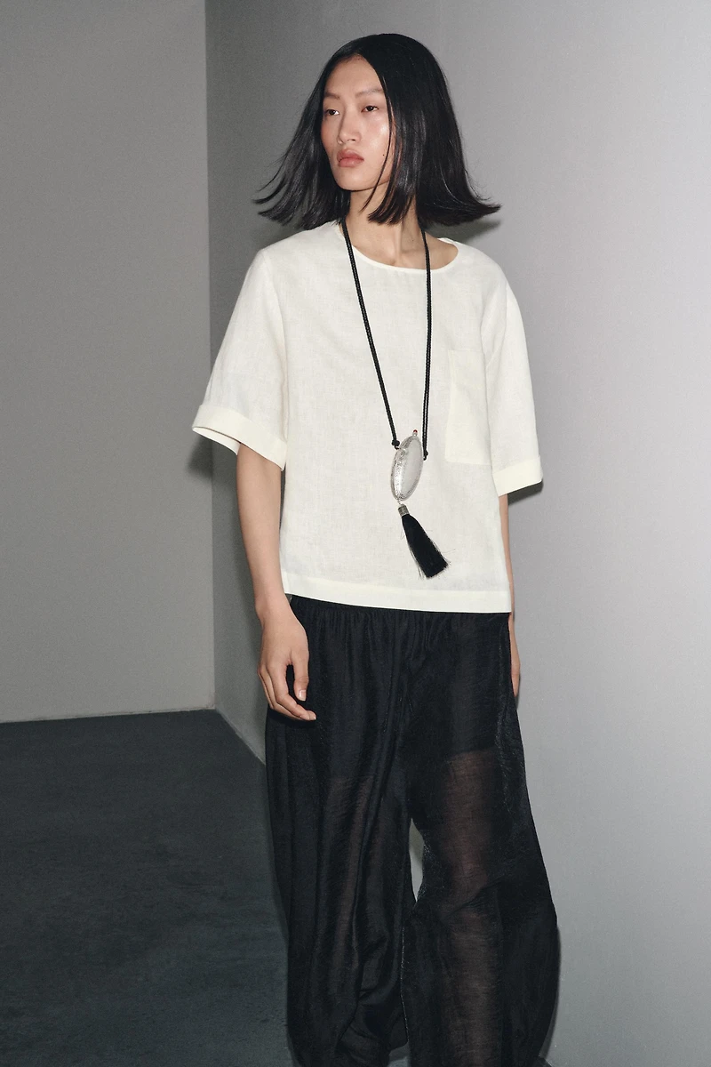 SHORT SLEEVE LINEN TOP ZW COLLECTION