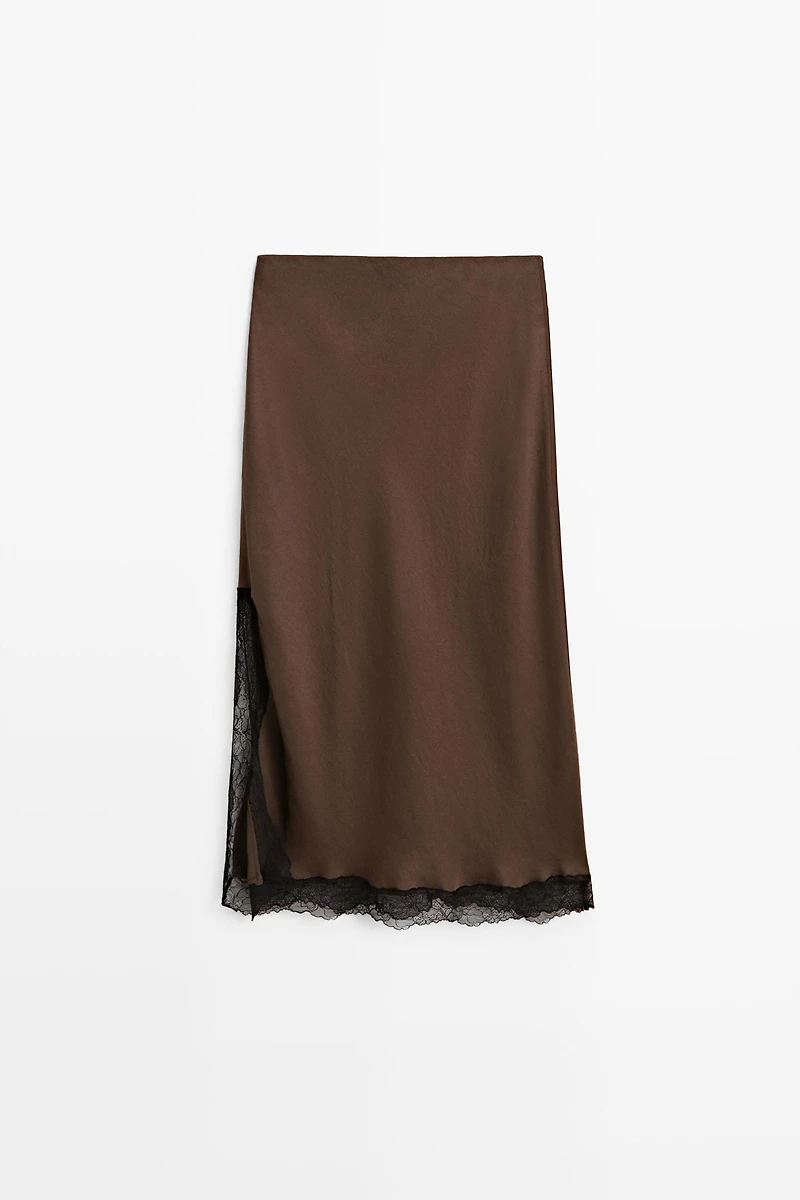Lace-trimmed midi skirt