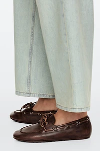 Leather lace-up boat shoe
