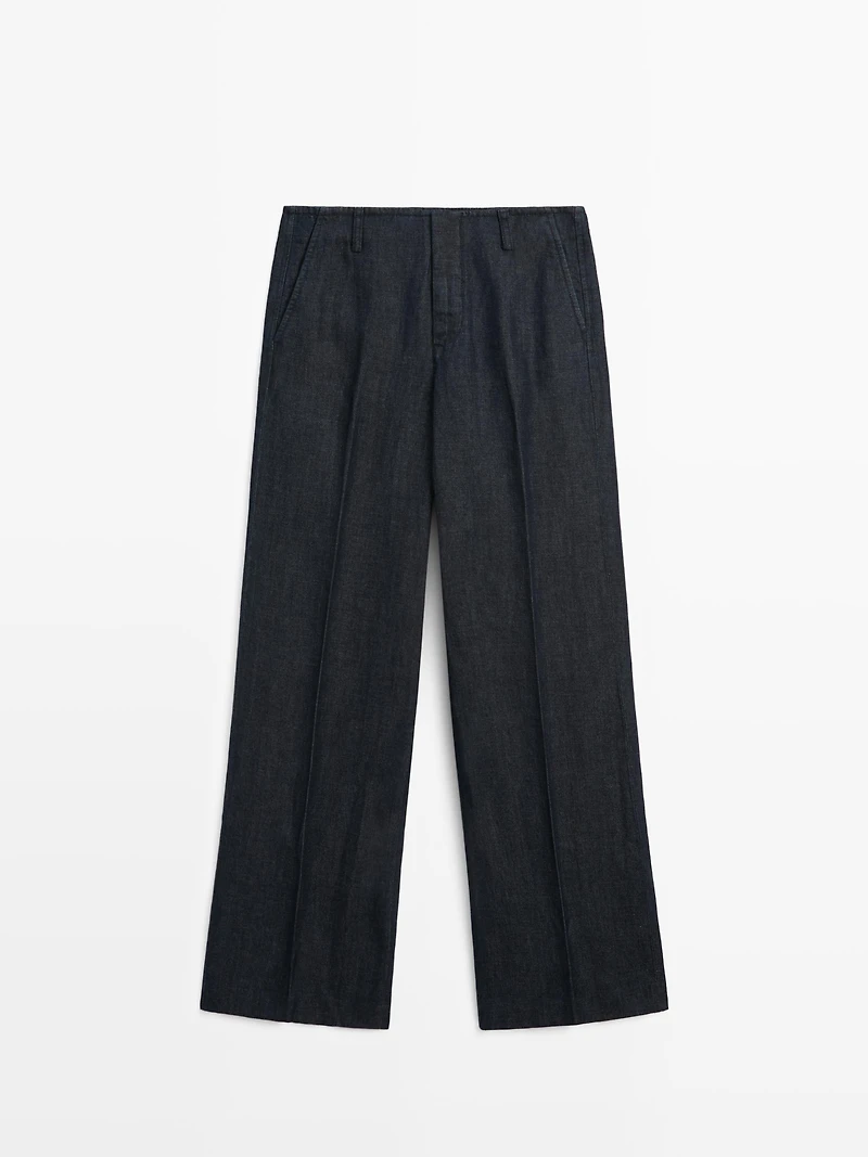 Pantalon wide leg avec lin