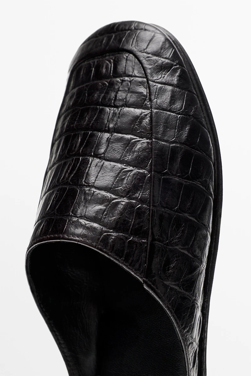Mock croc leather mules