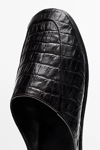 Mock croc leather mules
