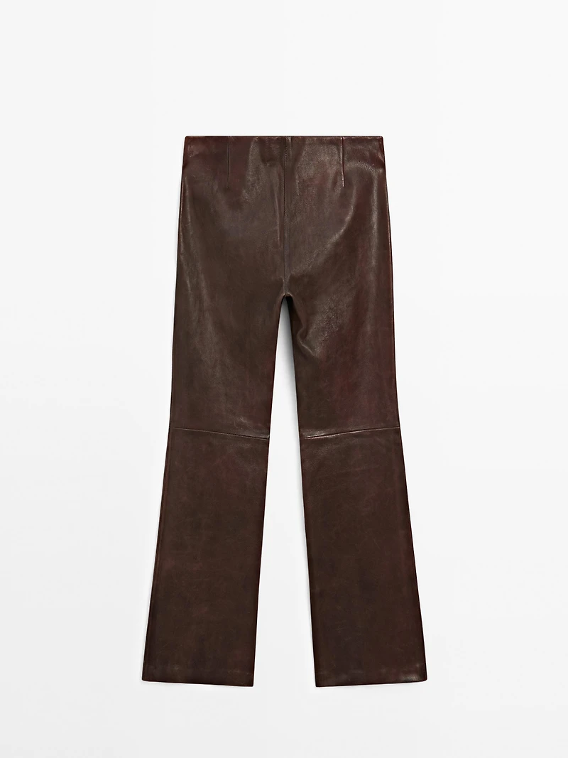 Nappa leather bell bottom trousers