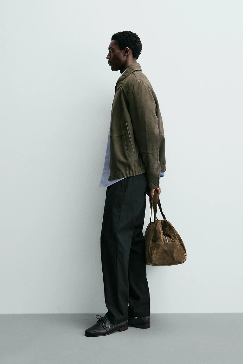 BLOUSON EN CUIR EFFET DAIM