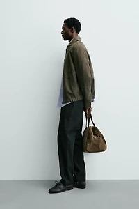 BLOUSON EN CUIR EFFET DAIM