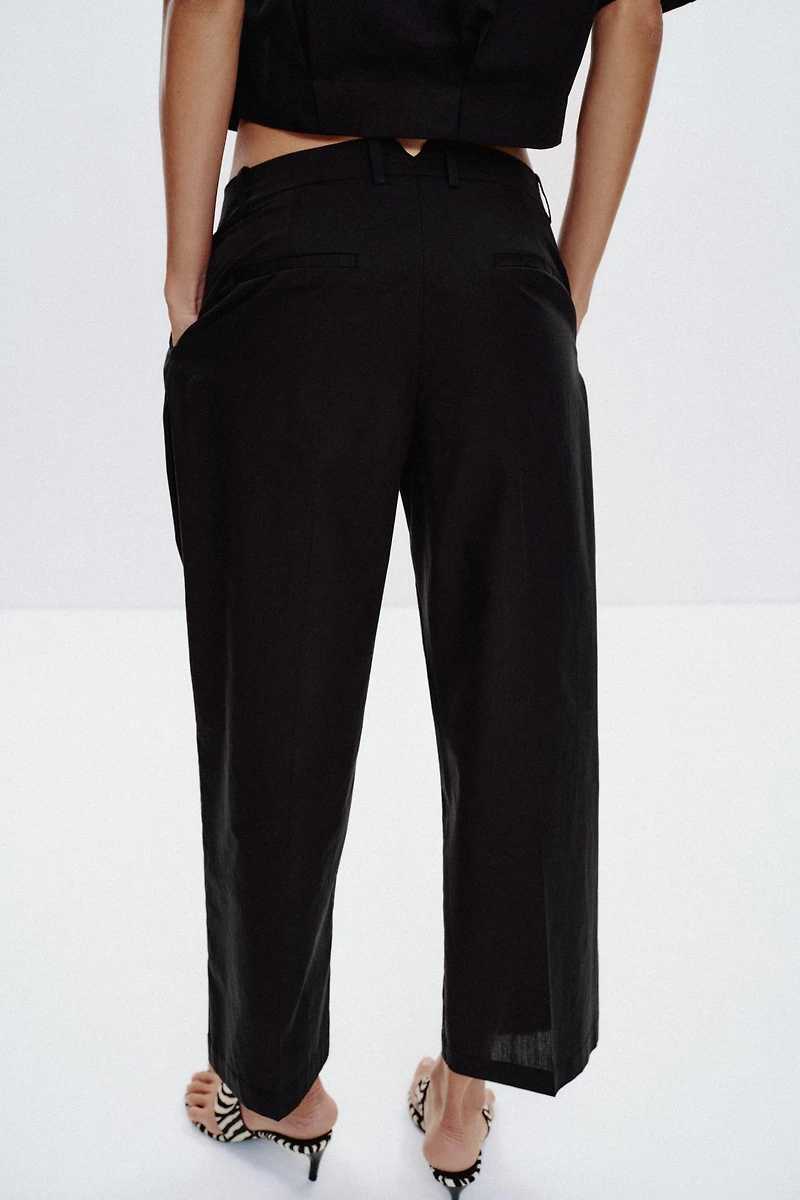 POPLIN PLEATED PANTS