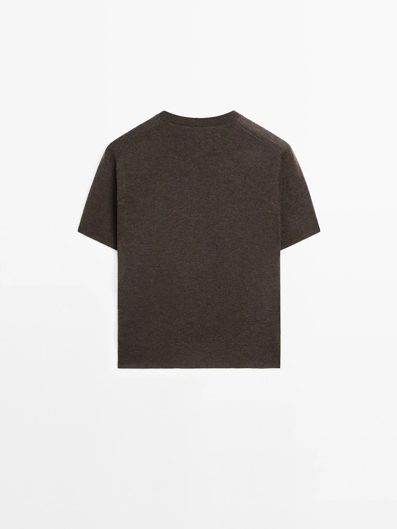 Short-sleeve wool blend knit sweater