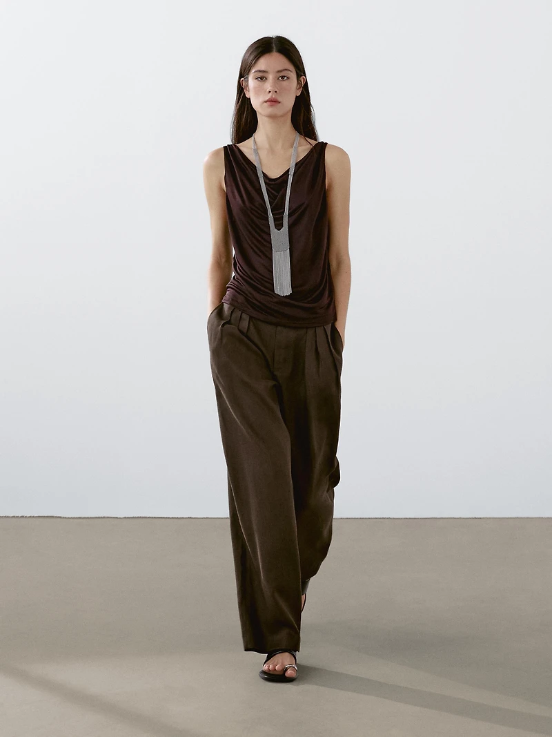 100% linen triple darted trousers