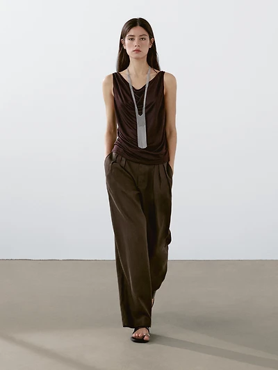 100% linen triple darted trousers