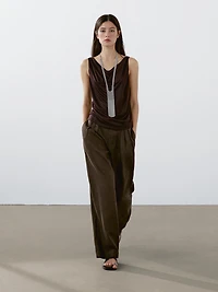 100% linen triple darted trousers