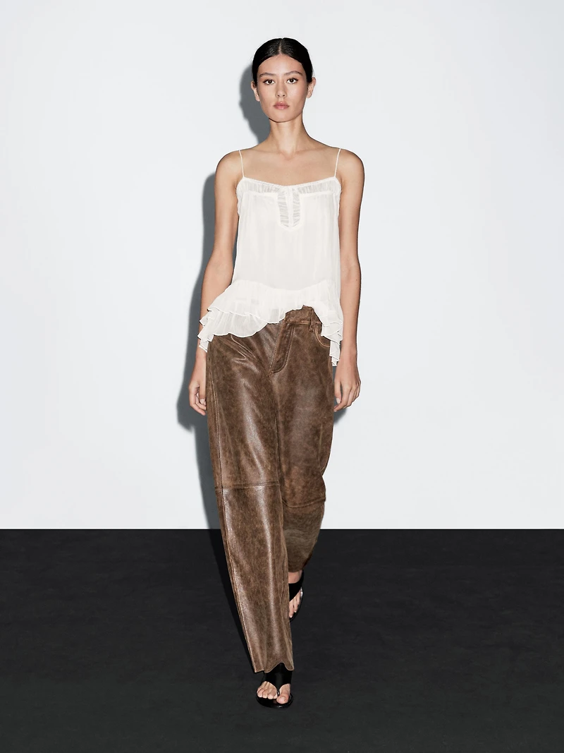 Distressed nappa leather trousers