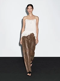 Distressed nappa leather trousers
