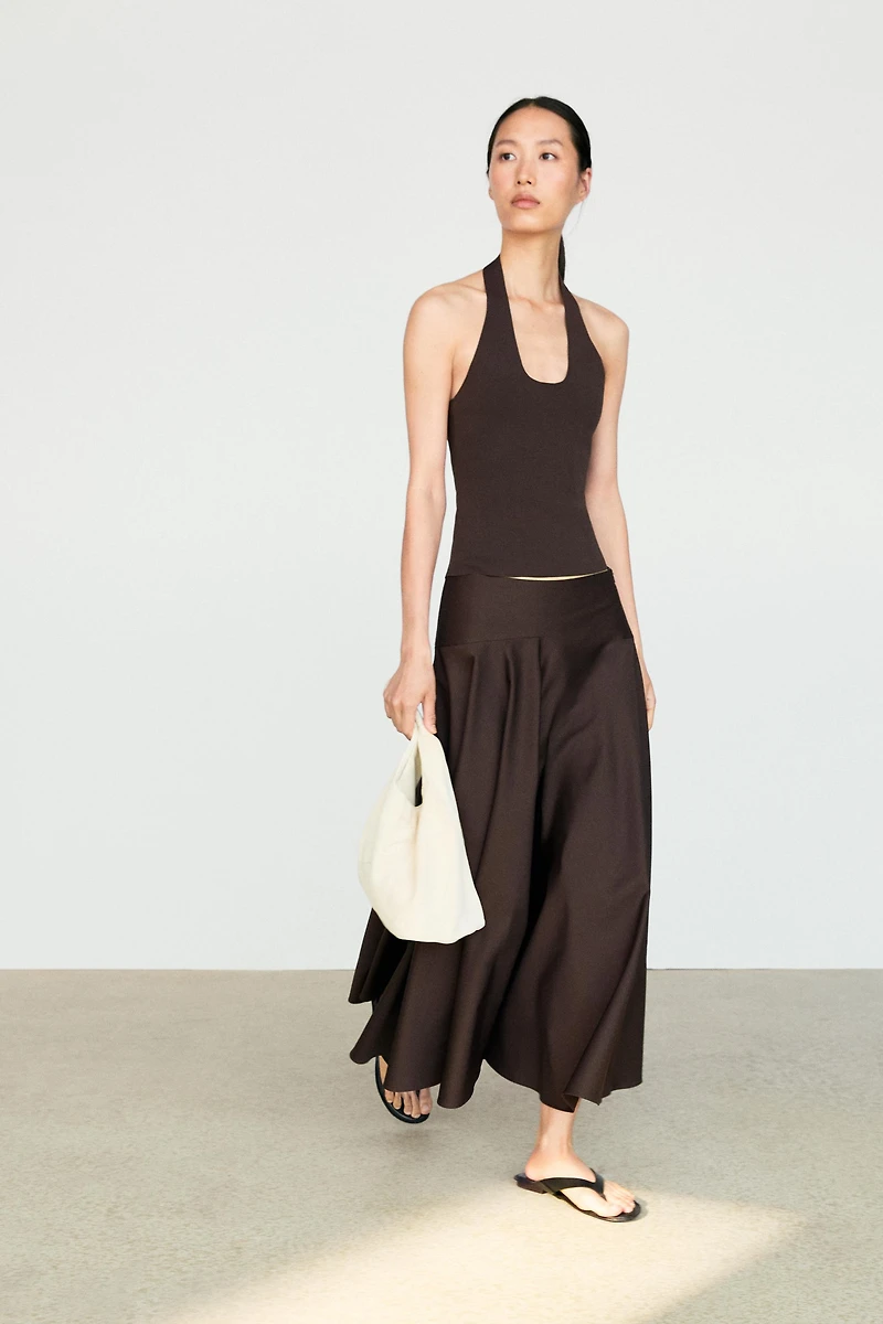 Flounce midi skirt with yoke detail