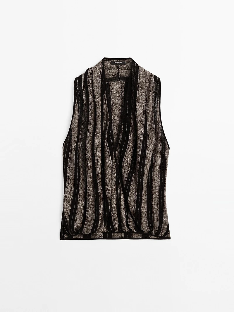 Linen blend knit crossover halter top