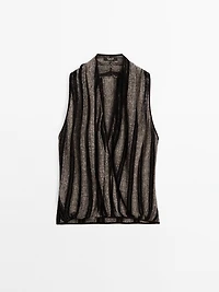 Linen blend knit crossover halter top