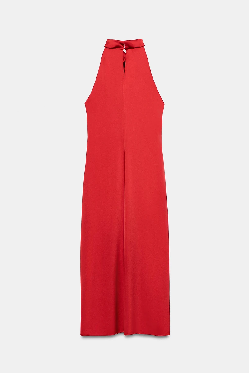 SATIN HALTER MIDI DRESS