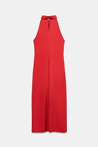 SATIN HALTER MIDI DRESS