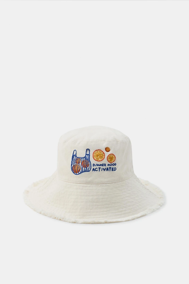 EMBROIDERED ORANGE TWILL BUCKET HAT
