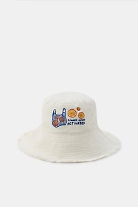 EMBROIDERED ORANGE TWILL BUCKET HAT