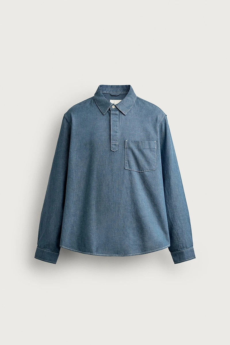 WASHED LIGHTWEIGHT DENIM POLO SHIRT