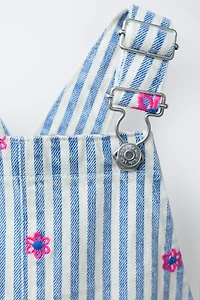 STRIPED TWILL OVERALLS WITH EMBROIDERED FLOWERS