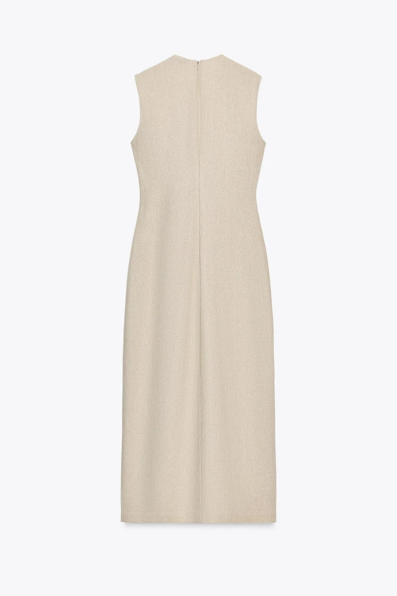 LINEN BUCKLE MIDI DRESS