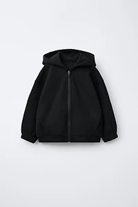 LOGO HOODED INTERLOCK ZIP-UP SWEATSHIRT