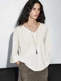 Pull à col en V laine mélangée