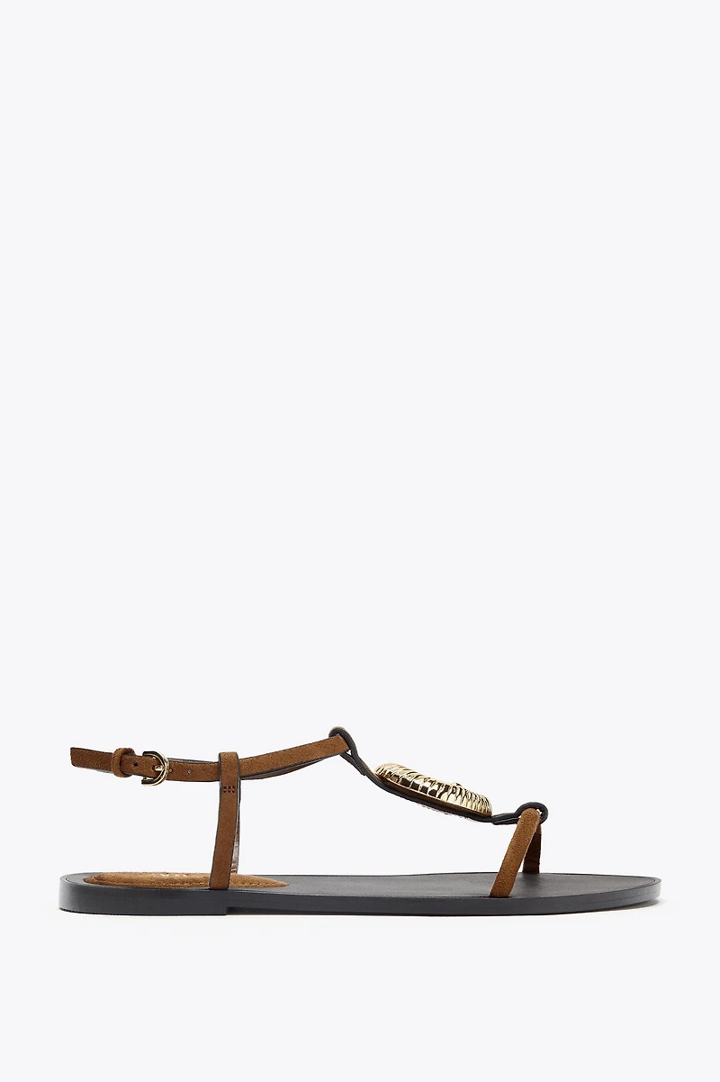 FLAT SANDALS WITH METALLIC TRIM